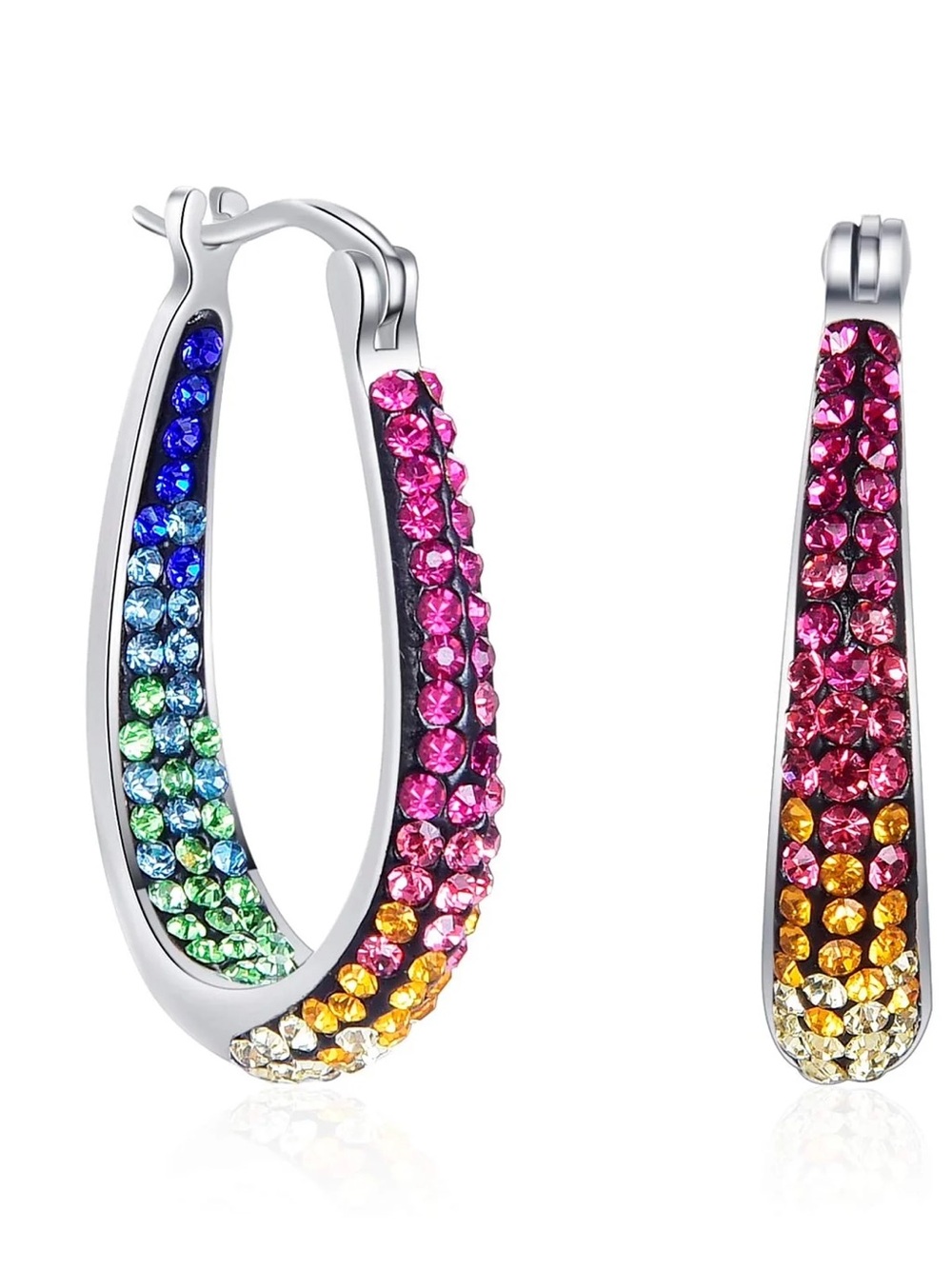 Colorful Rainbow Crystal Hoop Earrings